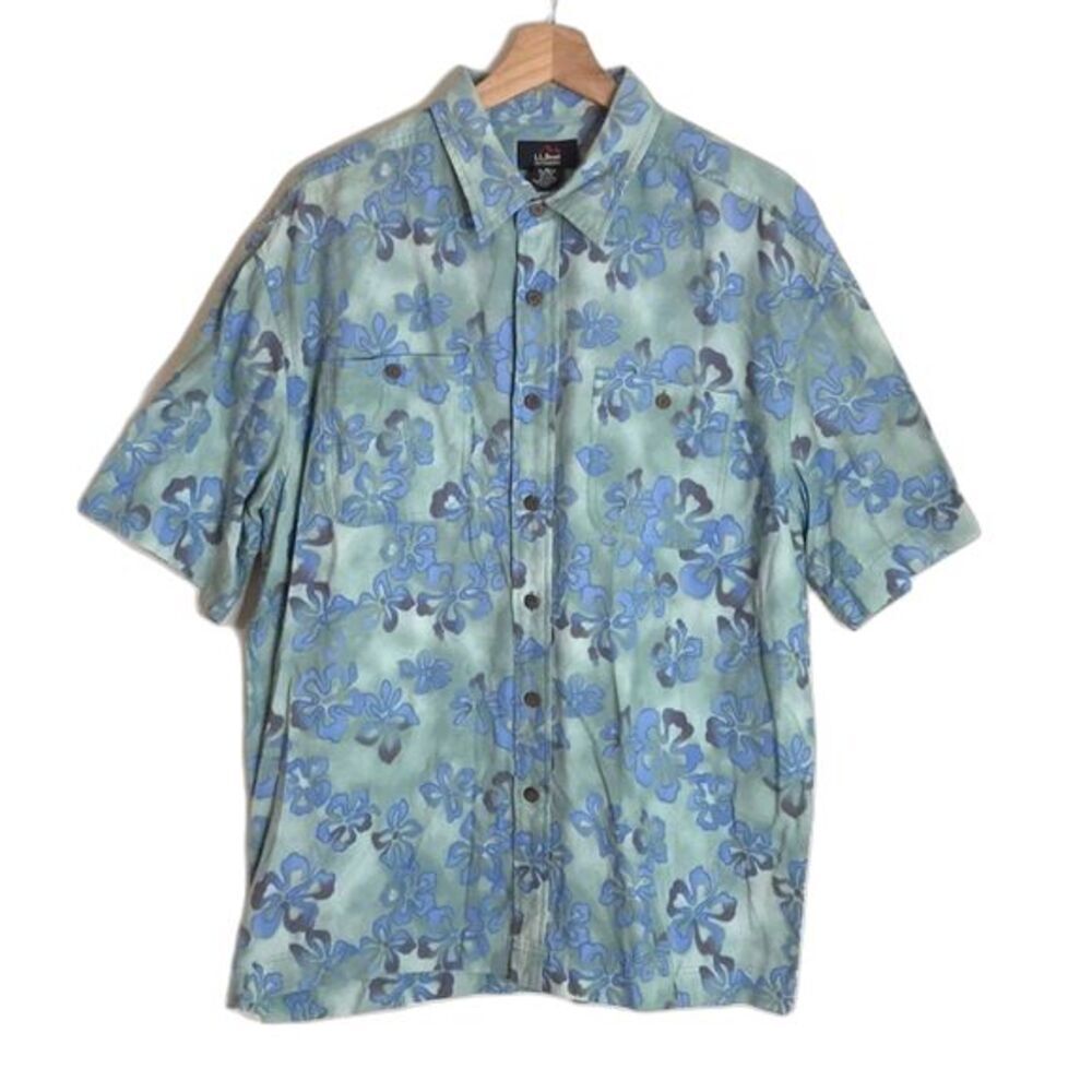 L.L. bean outdoors mens button up nylon floral short sleeve shirt size large